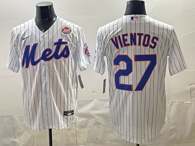 2026 Men Nike New York Mets #27 Vientos White Stripe Game MLB Jersey 003